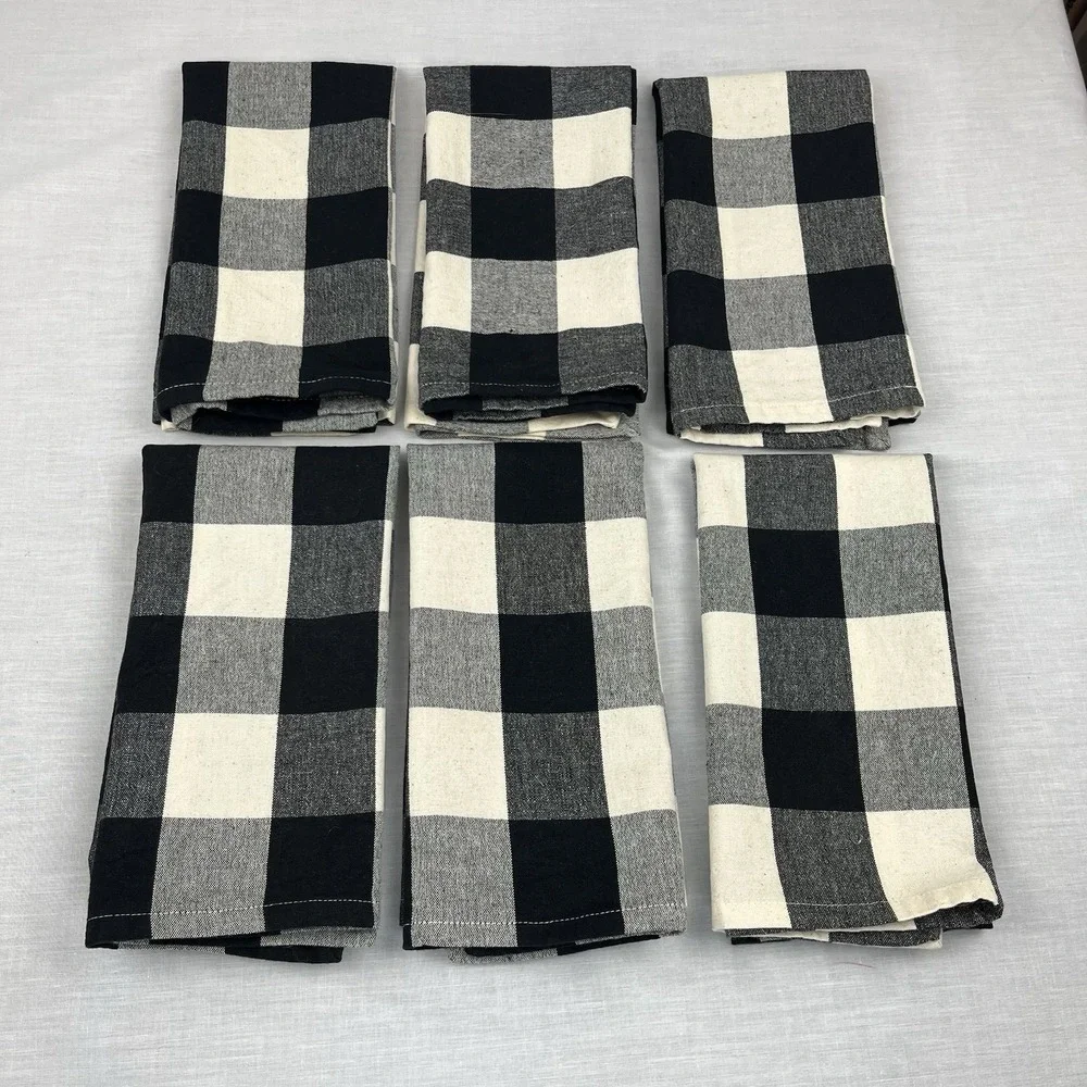 Pier 1 Imports Cotton Napkins Set Of 6 Buffalo Check Plaid Black & White 20
